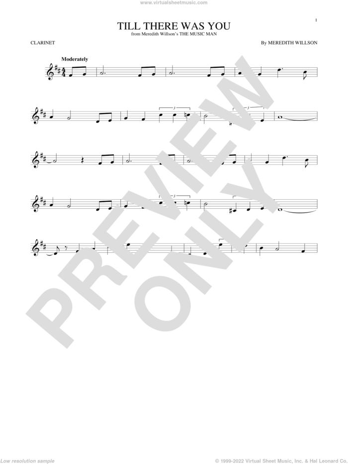 Till There Was You sheet music for clarinet solo by The Beatles and Meredith Willson, wedding score, intermediate skill level