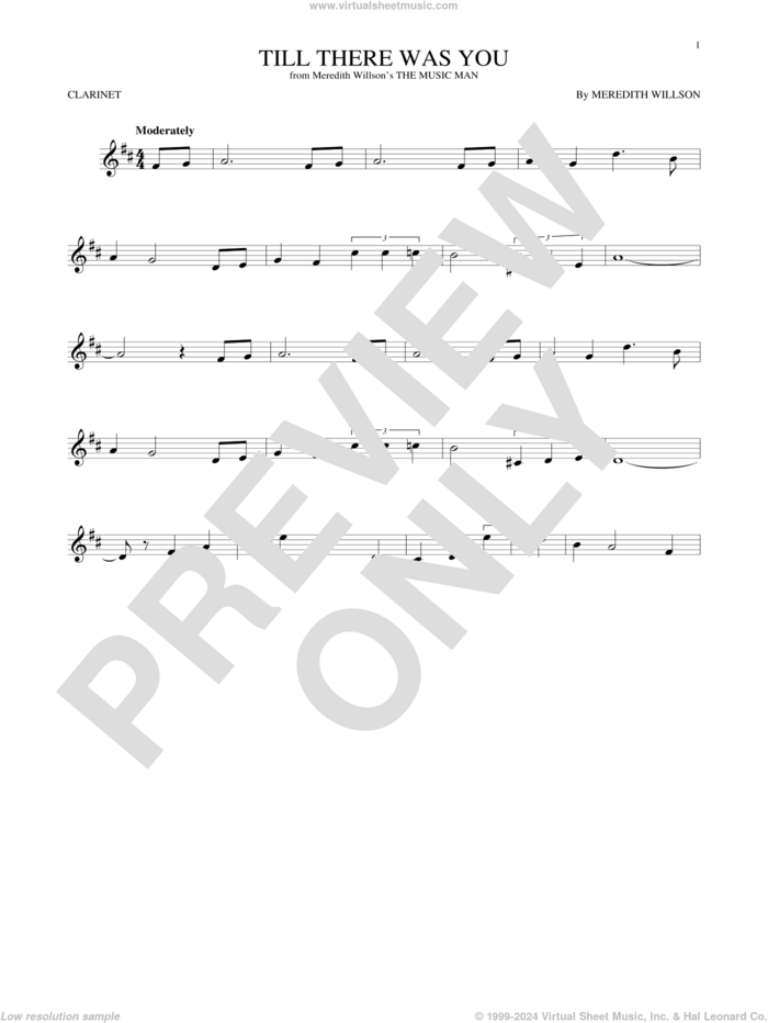 Till There Was You sheet music for clarinet solo by The Beatles and Meredith Willson, wedding score, intermediate skill level