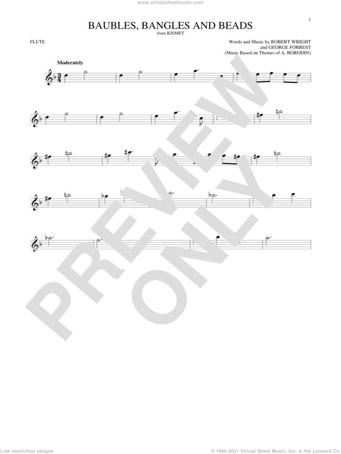 Baubles, Bangles And Beads sheet music for flute solo by Robert Wright and George Forrest, intermediate skill level