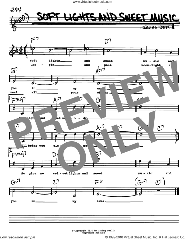 Soft Lights And Sweet Music sheet music for voice and other instruments  by Irving Berlin, intermediate skill level