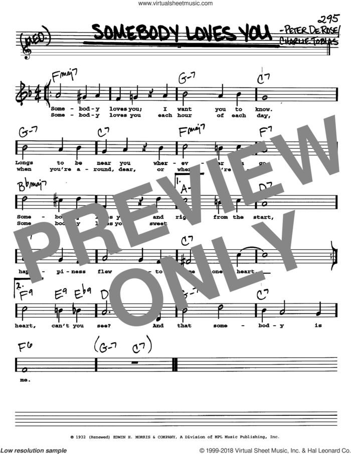 Somebody Loves You sheet music for voice and other instruments  by Peter DeRose and Charles Tobias, intermediate skill level