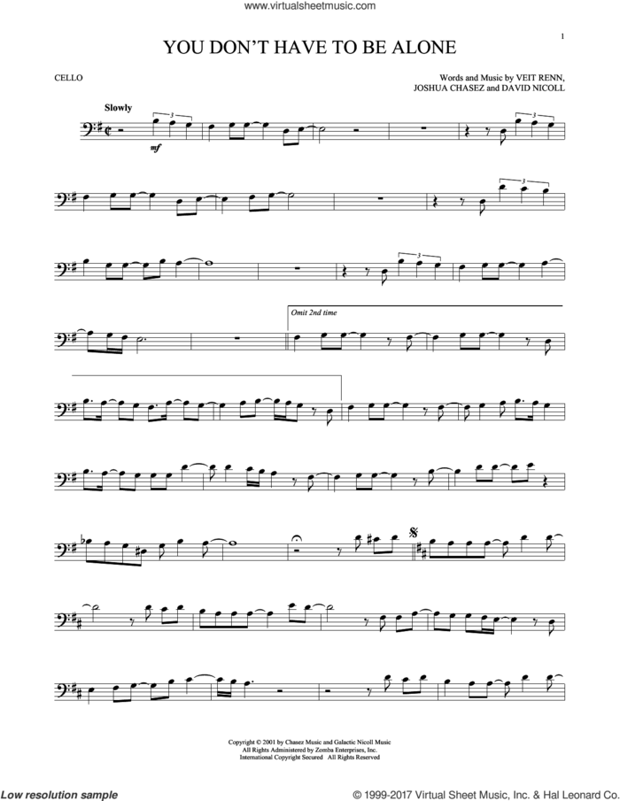 You Don't Have To Be Alone sheet music for cello solo by 'N Sync, David Nicoll, Joshua Chasez and Veit Renn, intermediate skill level