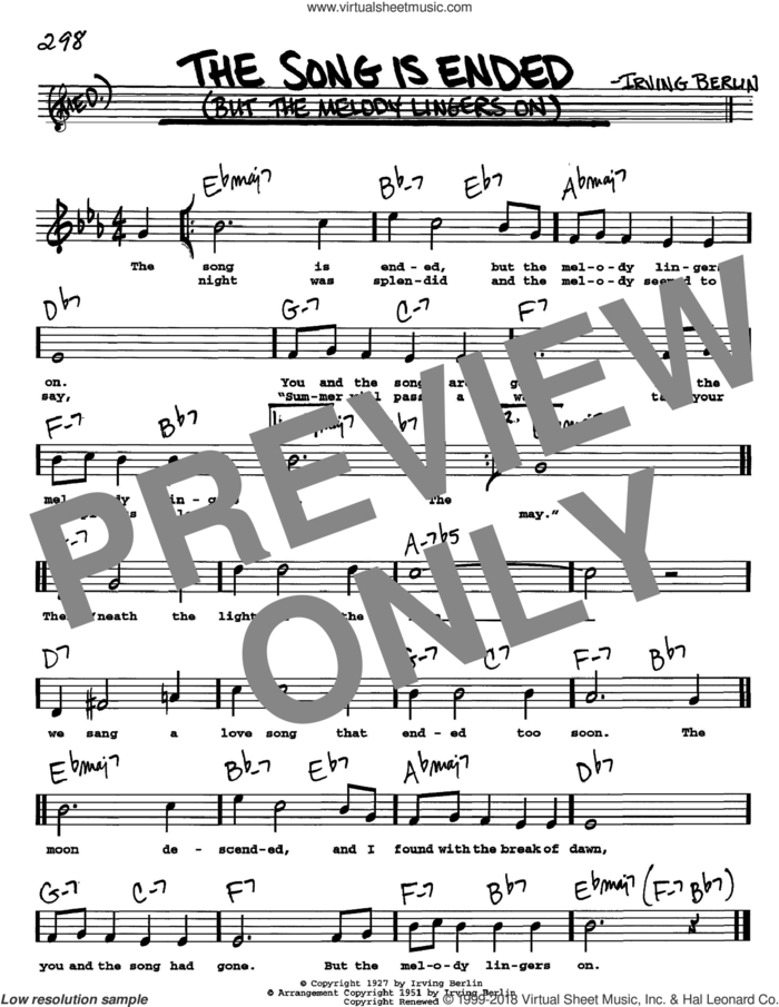 The Song Is Ended (But The Melody Lingers On) sheet music for voice and other instruments  by Irving Berlin, intermediate skill level