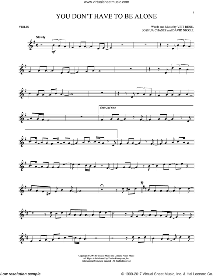 You Don't Have To Be Alone sheet music for violin solo by 'N Sync, David Nicoll, Joshua Chasez and Veit Renn, intermediate skill level
