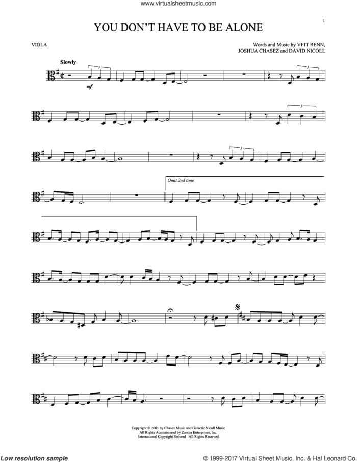 You Don't Have To Be Alone sheet music for viola solo by 'N Sync, David Nicoll, Joshua Chasez and Veit Renn, intermediate skill level