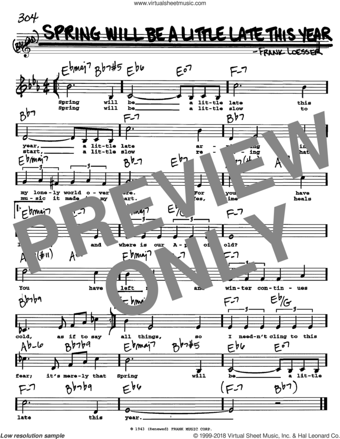 Spring Will Be A Little Late This Year sheet music for voice and other instruments  by Frank Loesser, intermediate skill level