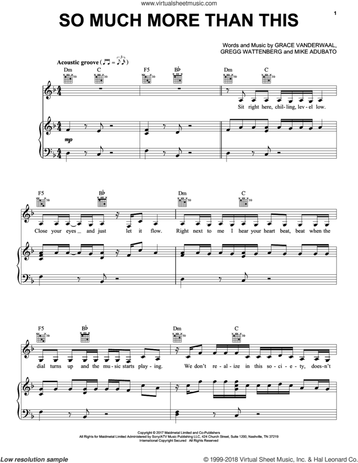 So Much More Than This sheet music for voice, piano or guitar by Grace VanderWaal, Gregg Wattenberg and Mike Adubato, intermediate skill level