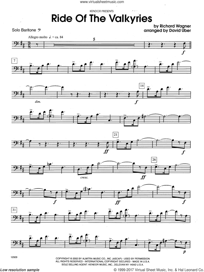 Ride Of The Valkyries (from 'Die Walkure') (complete set of parts) sheet music for baritone b.c. or t.c. and piano by Richard Wagner and David Uber, classical score, intermediate skill level