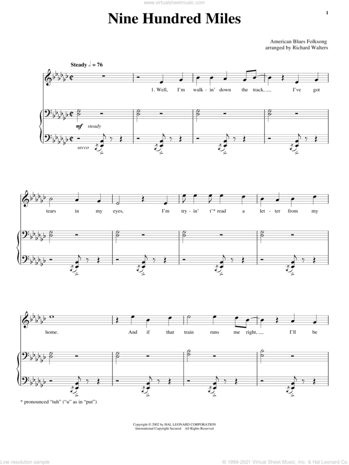 Nine Hundred Miles sheet music for voice, piano or guitar, intermediate skill level