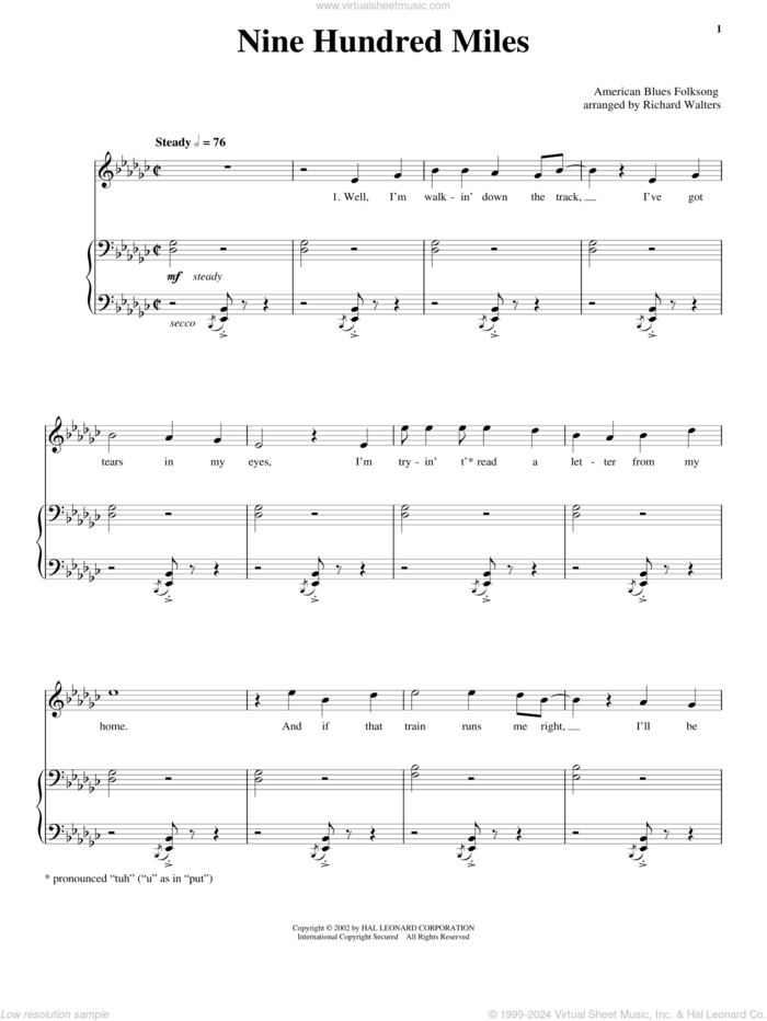 Nine Hundred Miles sheet music for voice, piano or guitar, intermediate skill level