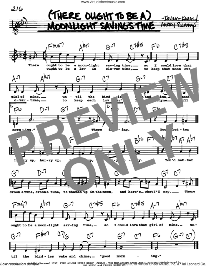 (There Ought To Be A) Moonlight Savings Time sheet music for voice and other instruments  by Irving Kahal and Harry Richman, intermediate skill level