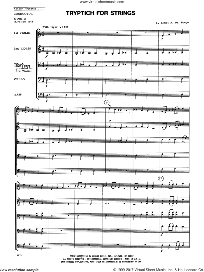 Tryptich For Strings (COMPLETE) sheet music for orchestra by Elliot Del Borgo, classical score, intermediate skill level
