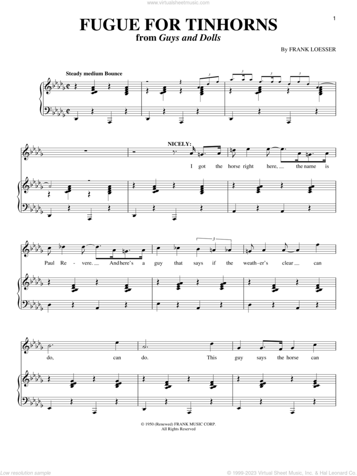 Fugue For Tinhorns sheet music for voice and piano by Frank Loesser, intermediate skill level