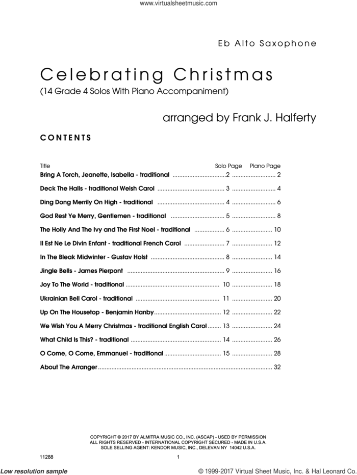 Celebrating Christmas (14 Grade 4 Solos With Piano Accompaniment) (complete set of parts) sheet music for alto saxophone and piano by Frank J. Halferty, intermediate skill level