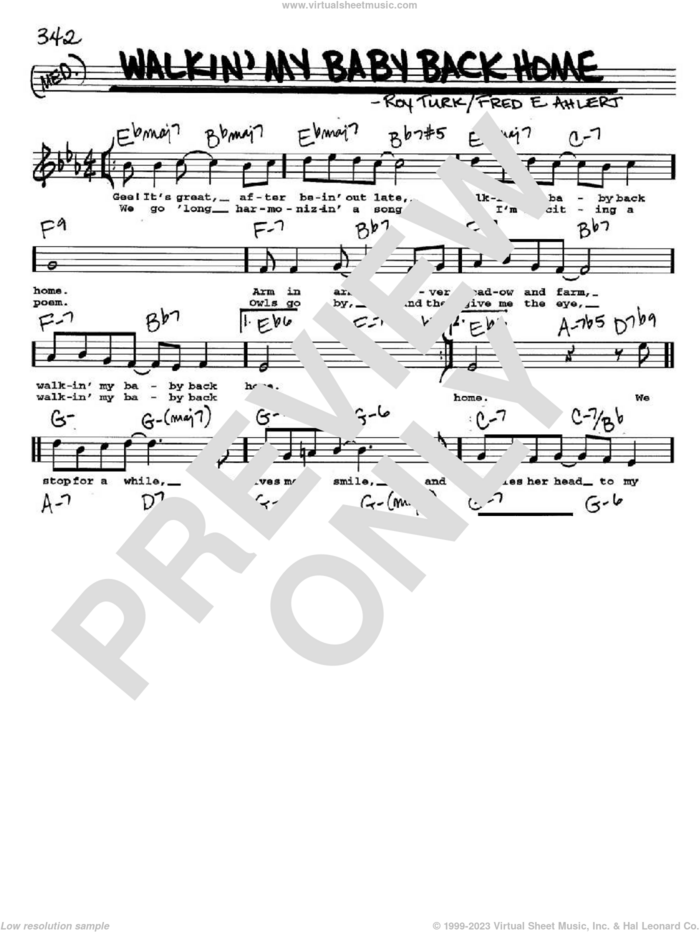 Walkin' My Baby Back Home sheet music for voice and other instruments  by Roy Turk and Fred Ahlert, intermediate skill level