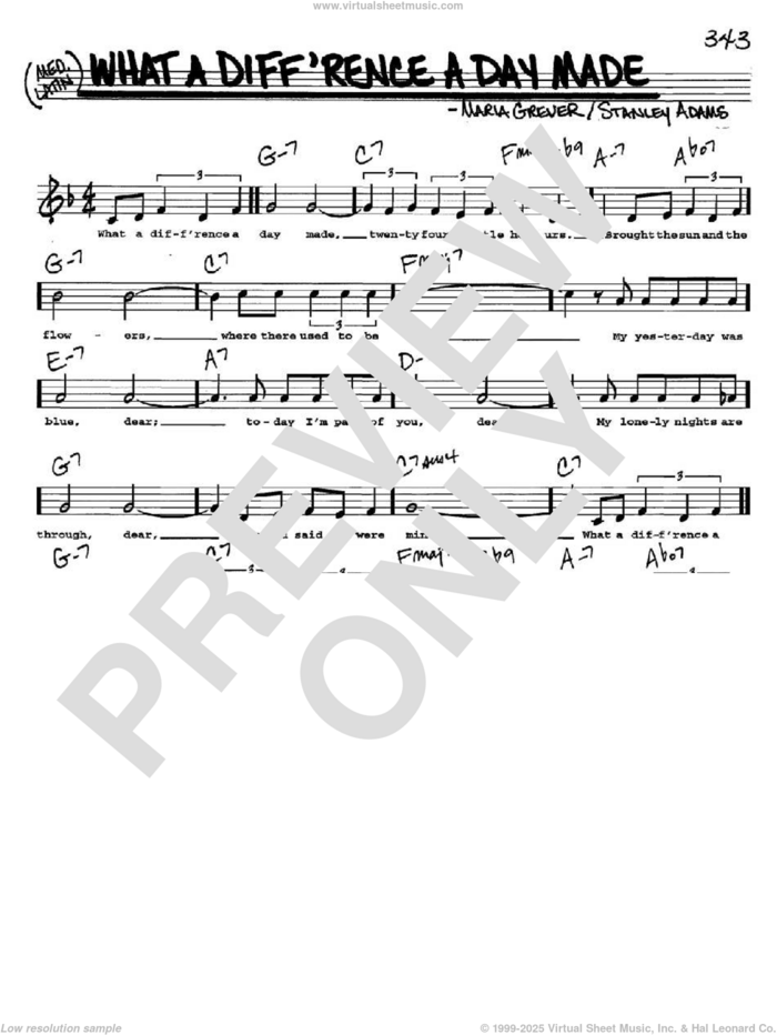 What A Diff'rence A Day Made sheet music for voice and other instruments  by Stanley Adams and Maria Grever, intermediate skill level