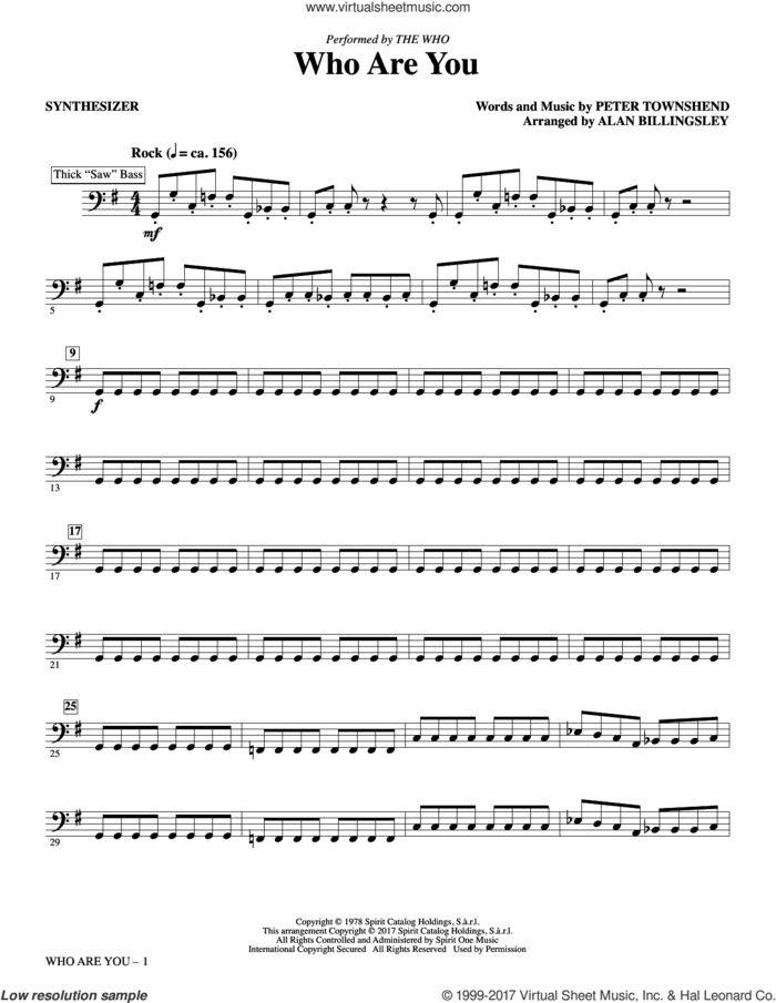 Who Are You (arr. Alan Billingsley) (complete set of parts) sheet music for orchestra/band by Alan Billingsley, Pete Townshend and The Who, intermediate skill level
