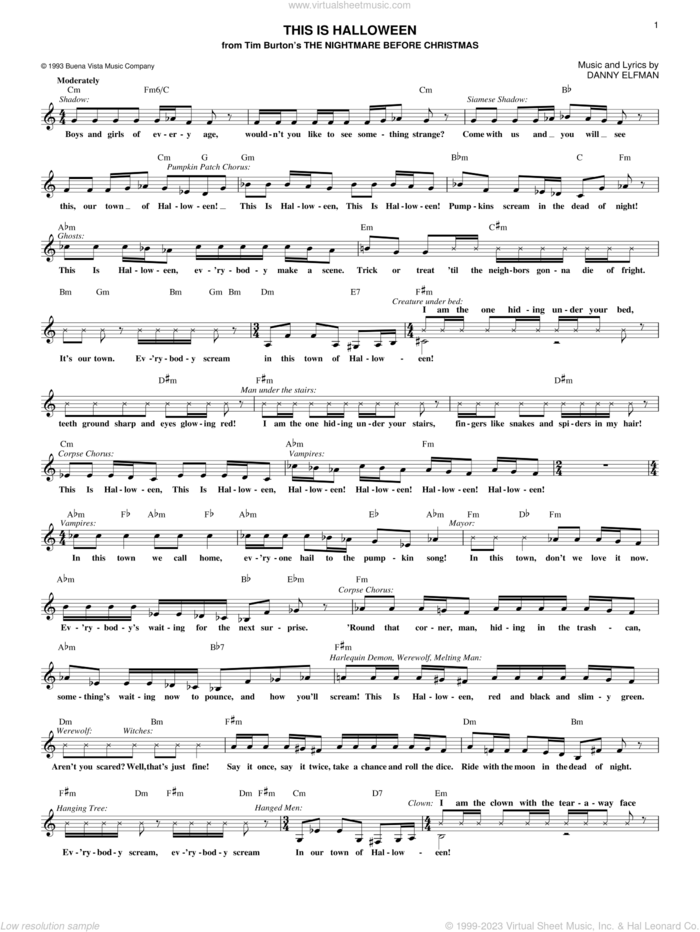This Is Halloween (from The Nightmare Before Christmas) sheet music for voice and other instruments (fake book) by Danny Elfman, intermediate skill level