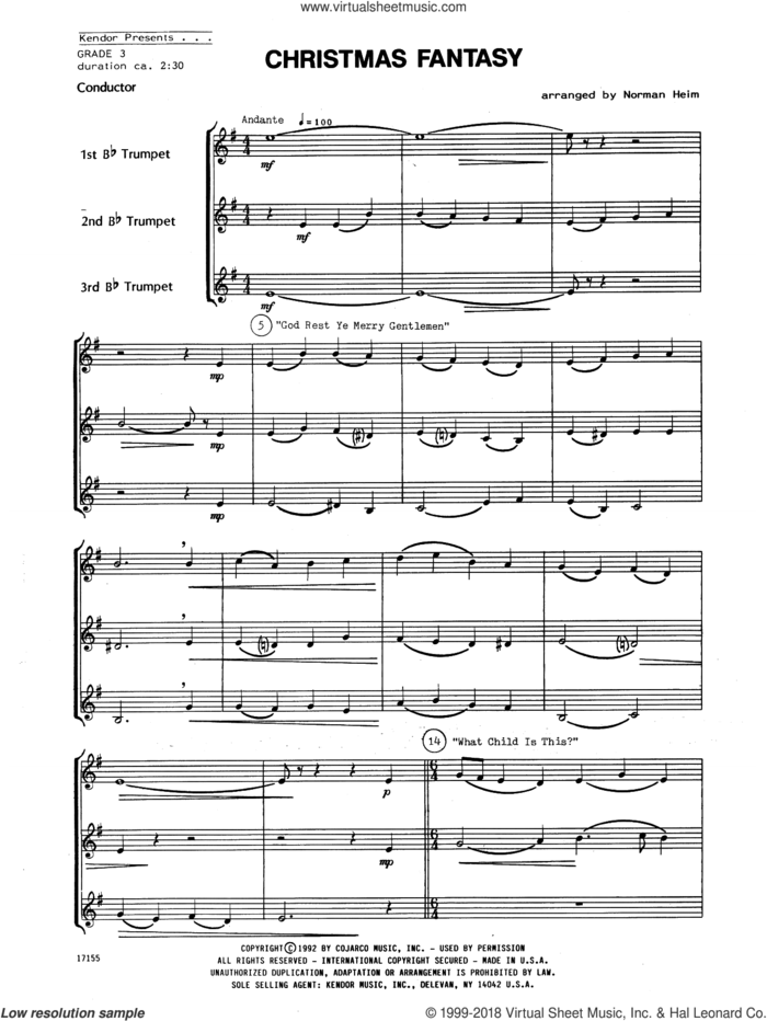 Christmas Fantasy (COMPLETE) sheet music for trumpet trio by Norman Heim, intermediate skill level