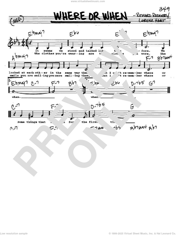Hart - Where Or When Sheet Music (Real Book With Lyrics) [Pdf]