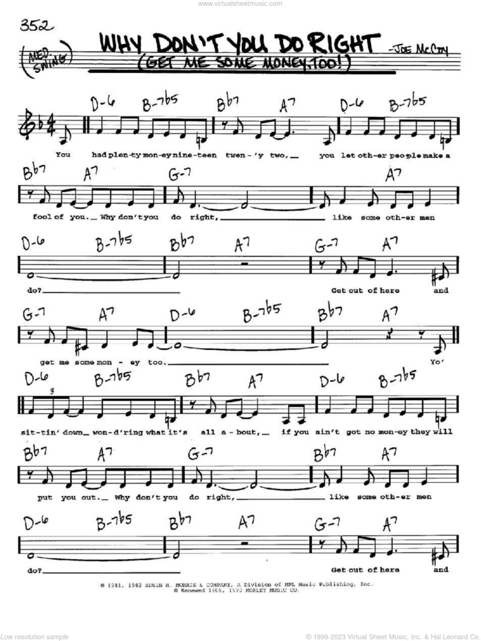Why Don't You Do Right (Get Me Some Money, Too!) sheet music for voice and other instruments  by Peggy Lee and Joe McCoy, intermediate skill level