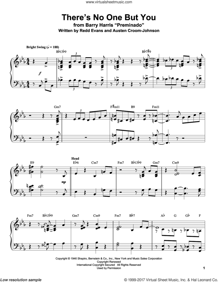 There's No One But You sheet music for piano solo (transcription) by Redd Evans and Austen Croom-Johnson, intermediate piano (transcription)