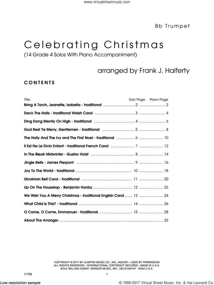 Celebrating Christmas (14 Grade 4 Solos With Piano Accompaniment) (complete set of parts) sheet music for trumpet and piano by Frank J. Halferty, intermediate skill level