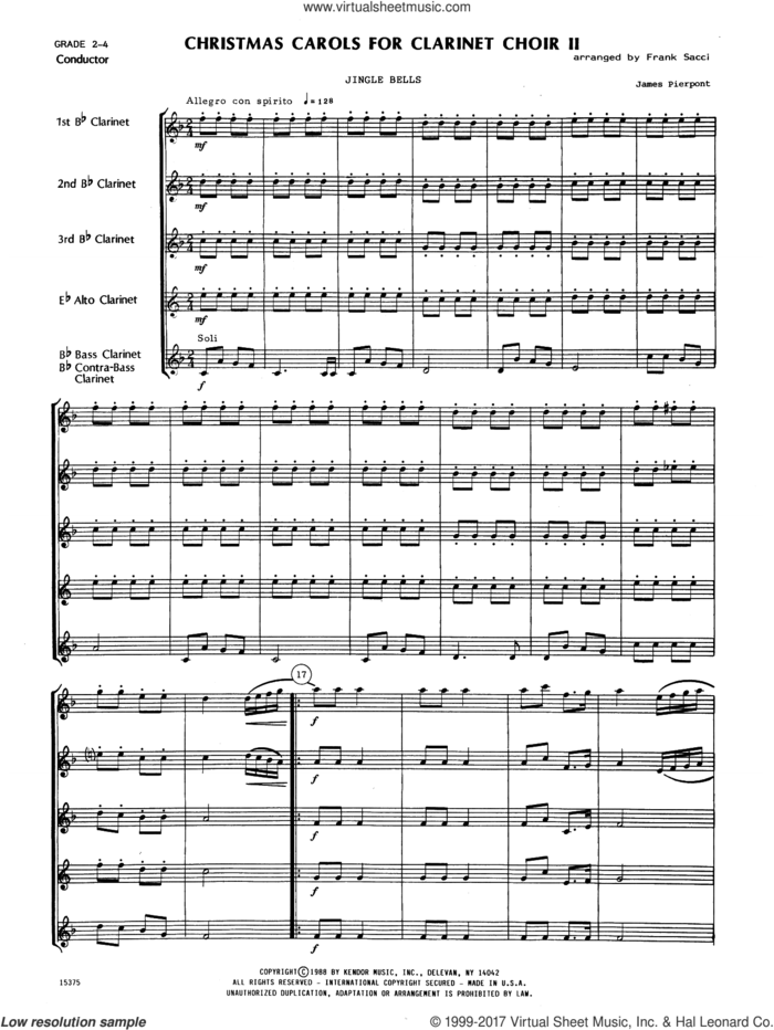 Christmas Sheet Music and Carols For Clarinet Choir II (COMPLETE) for clarinet quintet by Frank J. Sacci, intermediate skill level
