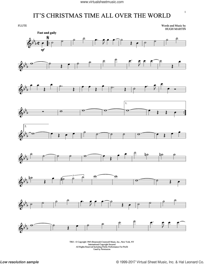 It's Christmas Time All Over The World sheet music for flute solo by Hugh Martin, intermediate skill level