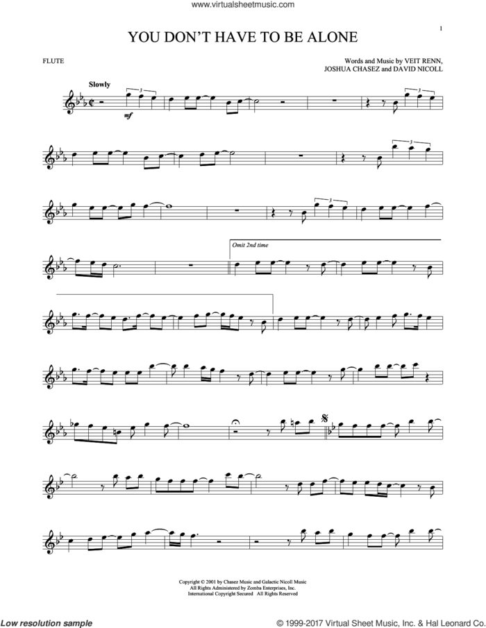 You Don't Have To Be Alone sheet music for flute solo by 'N Sync, David Nicoll, Joshua Chasez and Veit Renn, intermediate skill level