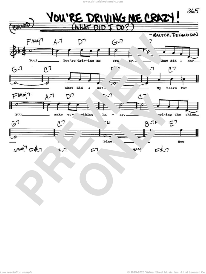 You're Driving Me Crazy! (What Did I Do?) sheet music for voice and other instruments  by Walter Donaldson, intermediate skill level