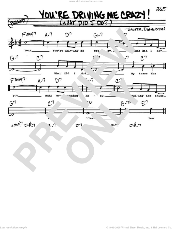 You're Driving Me Crazy! (What Did I Do?) sheet music for voice and other instruments  by Walter Donaldson, intermediate skill level