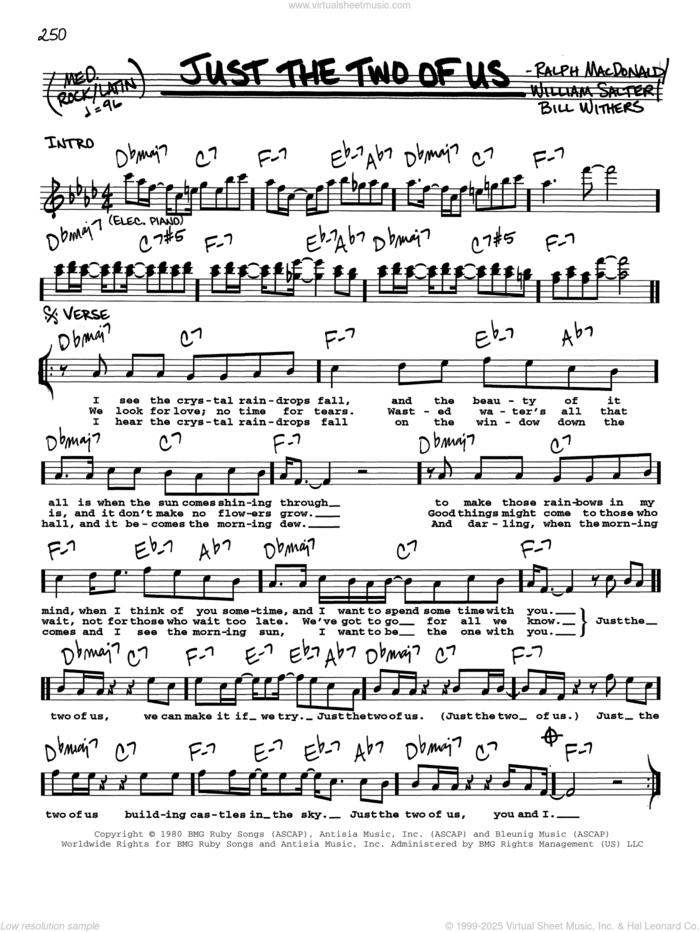Just The Two Of Us sheet music for voice and other instruments  by Grover Washington Jr., Grover Washington Jr. feat. Bill Withers, Bill Withers, Ralph MacDonald and William Salter, wedding score, intermediate skill level