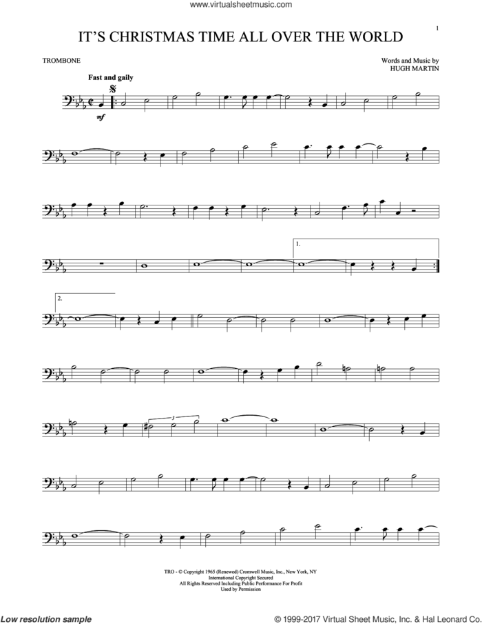 It's Christmas Time All Over The World sheet music for trombone solo by Hugh Martin, intermediate skill level