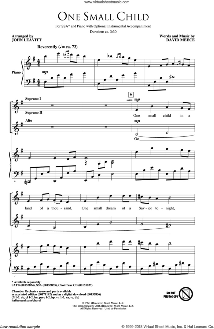 One Small Child sheet music for choir (SSA: soprano, alto) by John Leavitt and David Meece, intermediate skill level