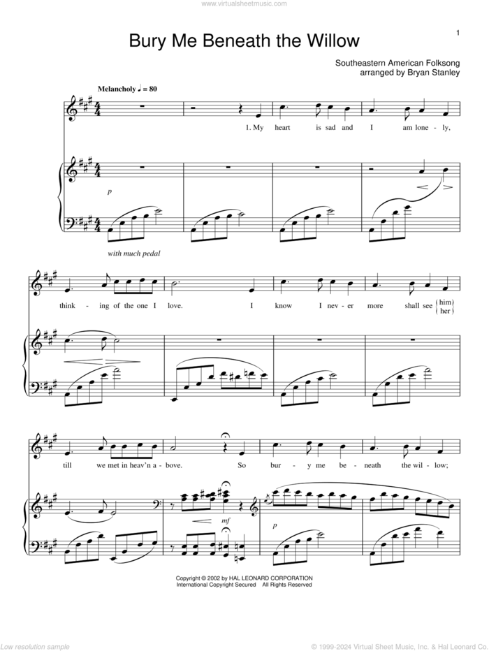 Bury Me Beneath The Willow sheet music for voice, piano or guitar, intermediate skill level