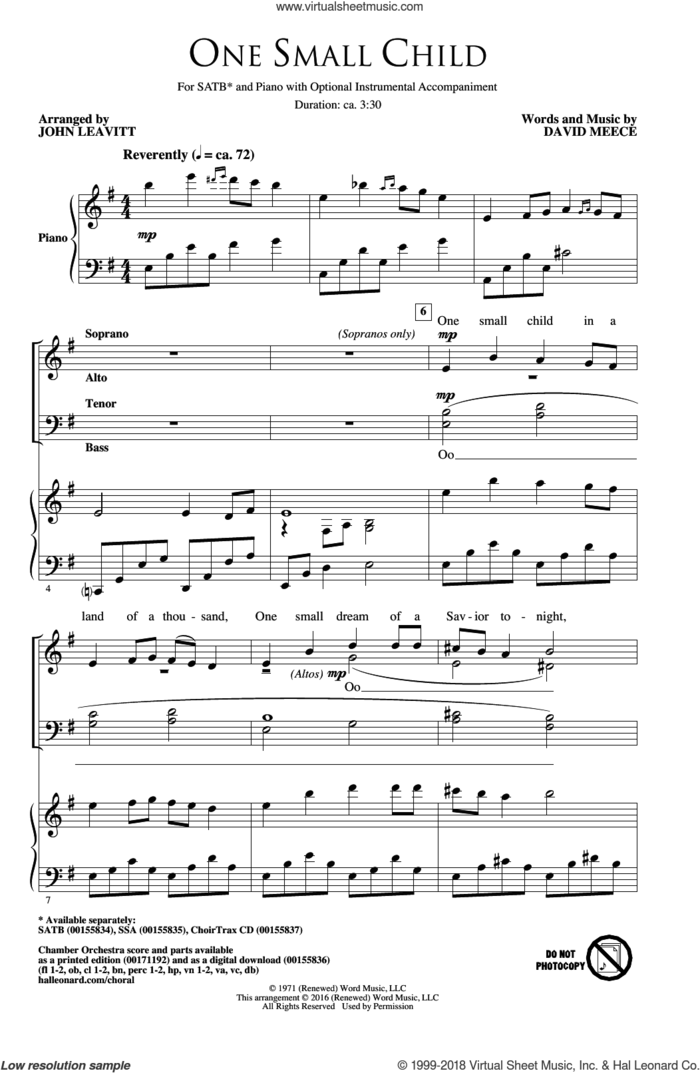 One Small Child sheet music for choir (SATB: soprano, alto, tenor, bass) by John Leavitt and David Meece, intermediate skill level