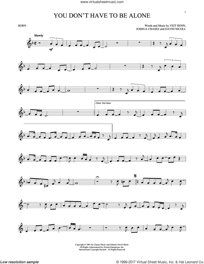 You Don't Have To Be Alone sheet music for horn solo by 'N Sync, David Nicoll, Joshua Chasez and Veit Renn, intermediate skill level