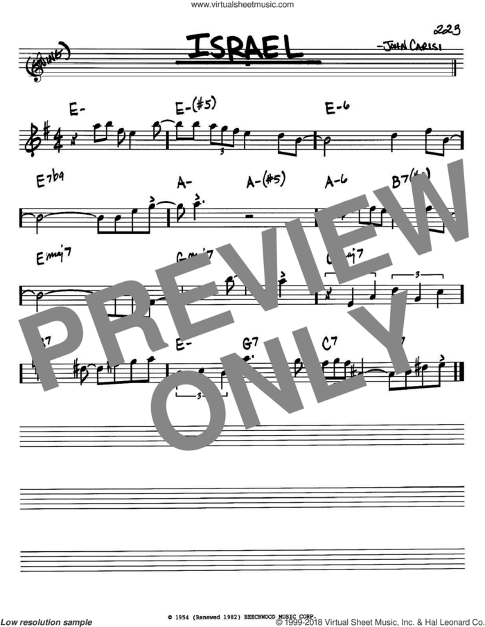 Israel sheet music for voice and other instruments (in Bb) by Miles Davis and John Carisi, intermediate skill level