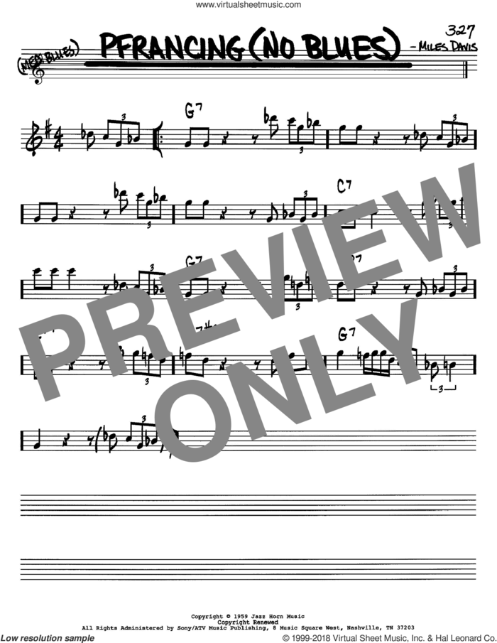 Pfrancing (No Blues) sheet music for voice and other instruments (in Bb) by Miles Davis, intermediate skill level