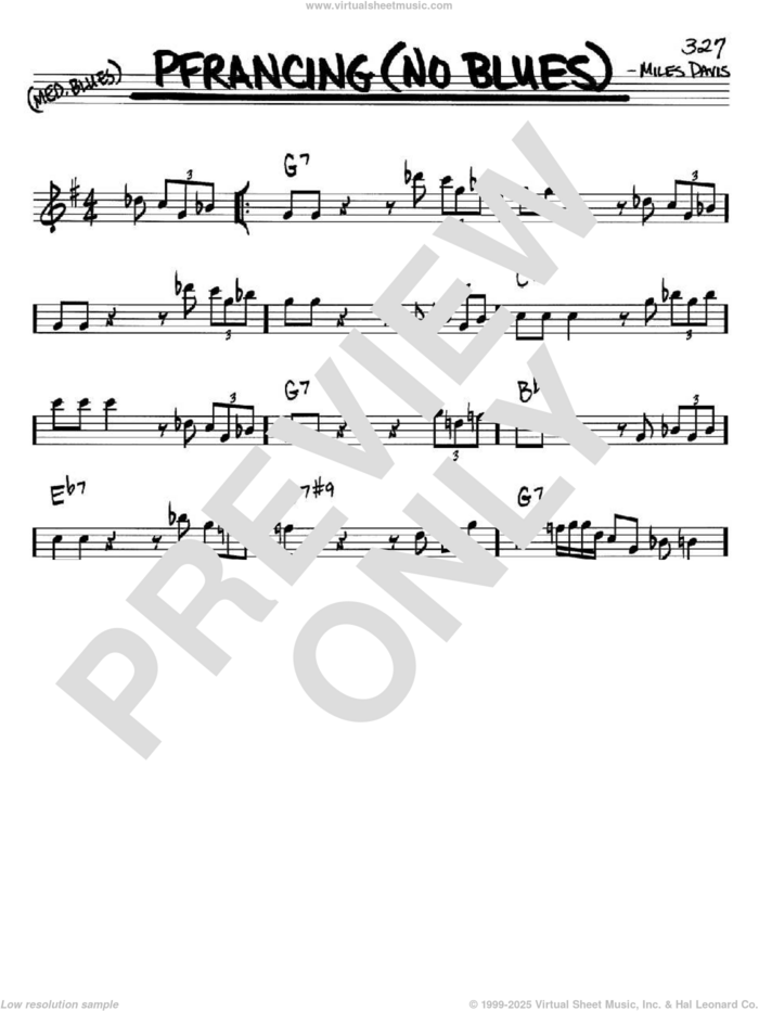 Pfrancing (No Blues) sheet music for voice and other instruments (in Bb) by Miles Davis, intermediate skill level