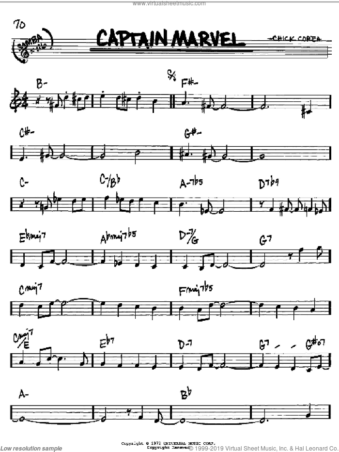 Captain Marvel sheet music for voice and other instruments (in Bb) by Chick Corea, intermediate skill level