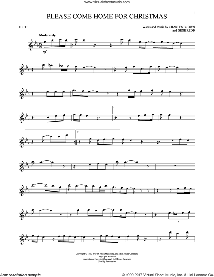 Please Come Home For Christmas sheet music for flute solo by Charles Brown, Josh Gracin, Martina McBride, Willie Nelson and Gene Redd, intermediate skill level