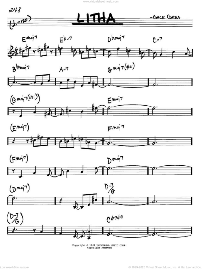 Litha sheet music for voice and other instruments (in Bb) by Chick Corea, intermediate skill level