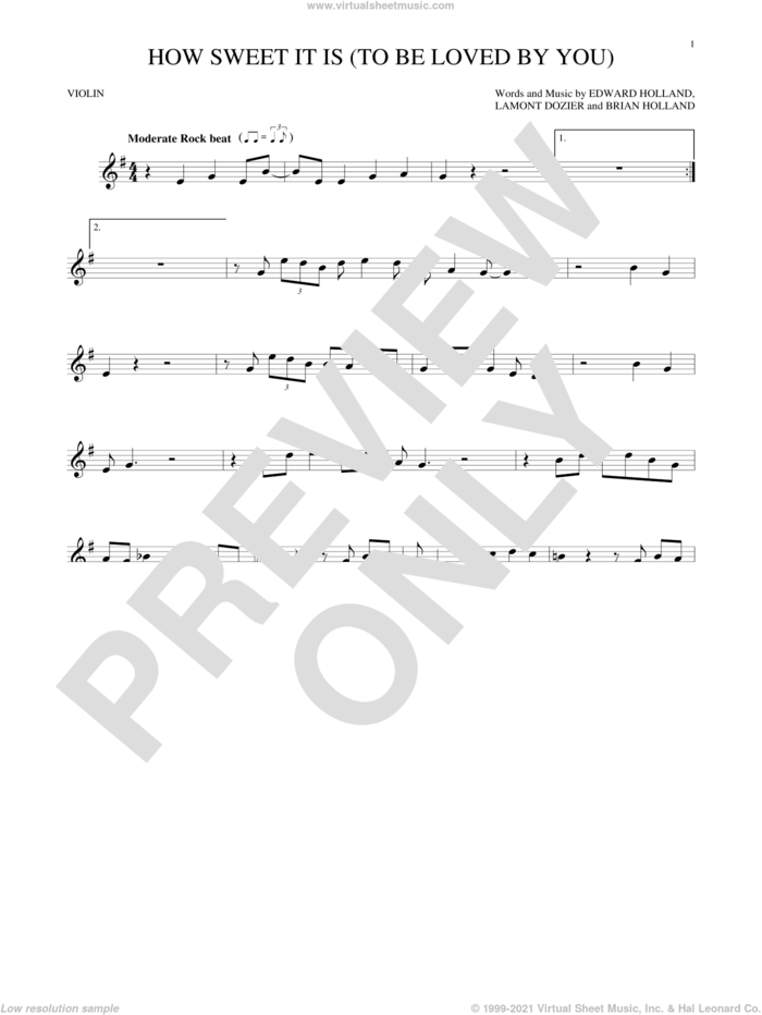 How Sweet It Is (To Be Loved By You) sheet music for violin solo by James Taylor, Marvin Gaye, Brian Holland, Eddie Holland and Lamont Dozier, intermediate skill level