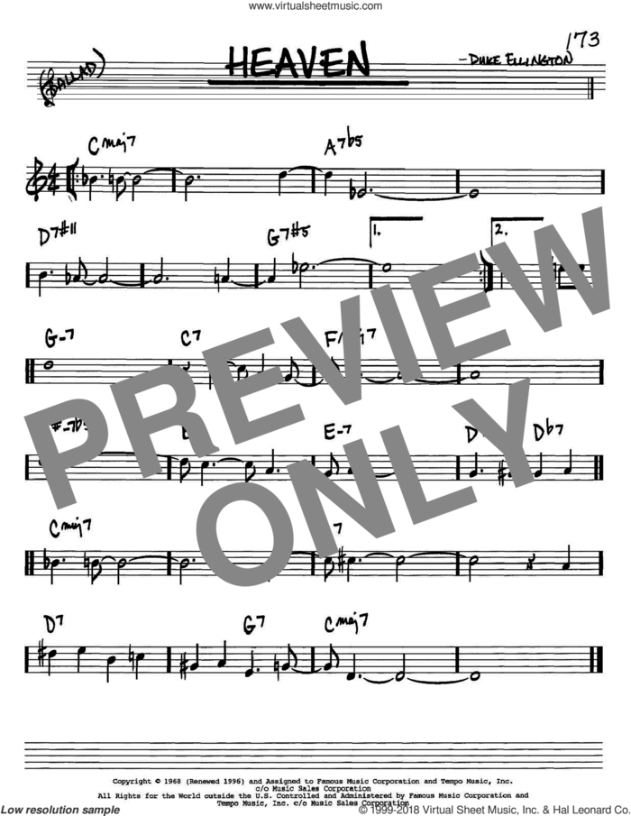 Heaven sheet music for voice and other instruments (in Bb) by Duke Ellington, intermediate skill level