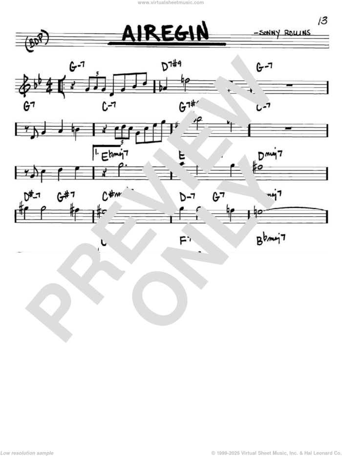 Airegin sheet music for voice and other instruments (in Bb) by John Coltrane and Sonny Rollins, intermediate skill level