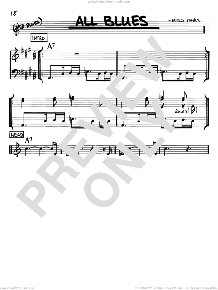 All Blues sheet music for voice and other instruments (in Bb) by Miles Davis, intermediate skill level