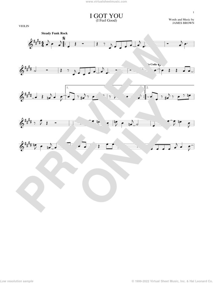 I Got You (I Feel Good) sheet music for violin solo by James Brown, intermediate skill level