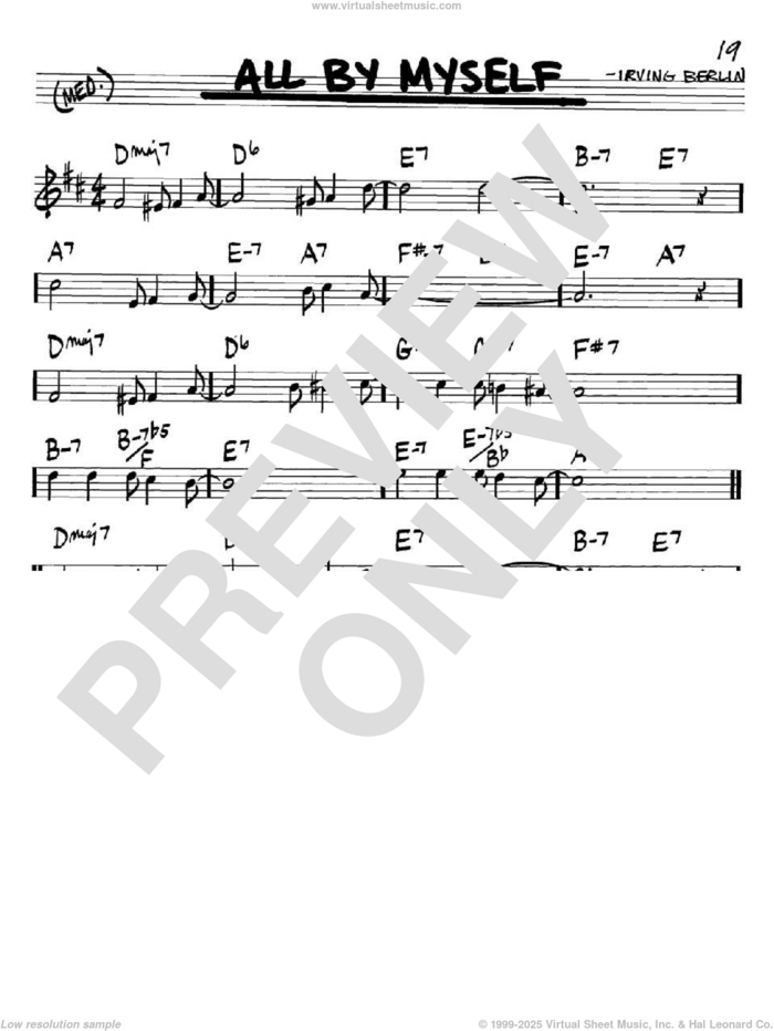 All By Myself sheet music for voice and other instruments (in Bb) by Irving Berlin, intermediate skill level